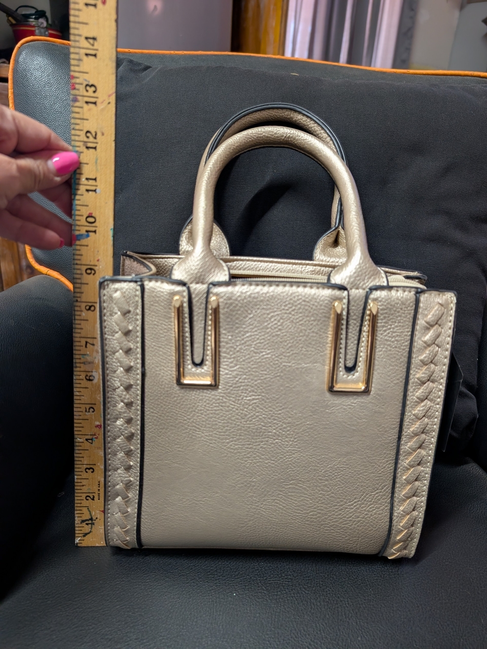 Metallic Gold Structured Top-Handle Women's Bag